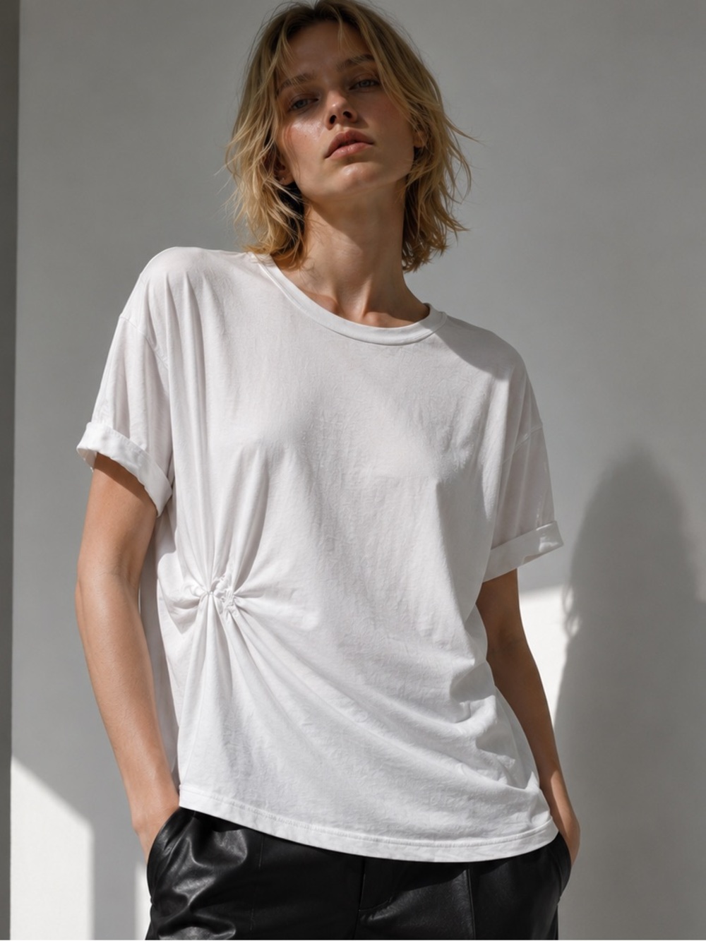 Neønt L Designer White T Shirt Modern Architectural Asymmetrical Issey Miyake